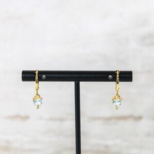 Heart Charm Huggie Hoop Earrings in Light Blue and Gold